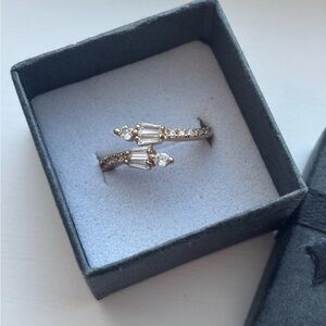 Rose Gold Plated Bypass Wrap Ring, Modern Art Deco Flair, Baguette CZ, Pavé Band